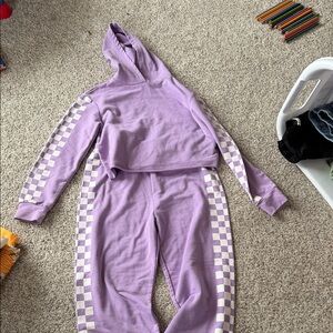 Purple Checkered Hoodie and Sweatpants Set
